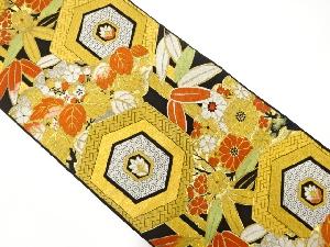 アンティーク　亀甲に竹笹・菊桐模様織り出袋帯(着用可)